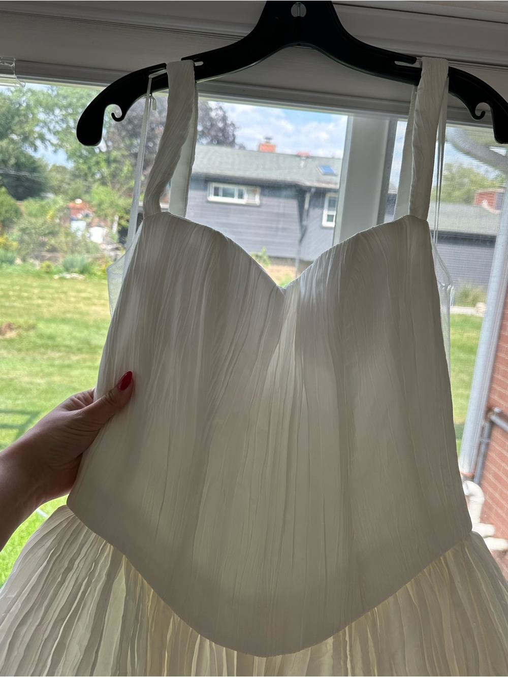 Jenny Yoo Aria Crinkled Habotai Corset Basque-Waist A-Line Wedding Gown - Picture 4 of 8